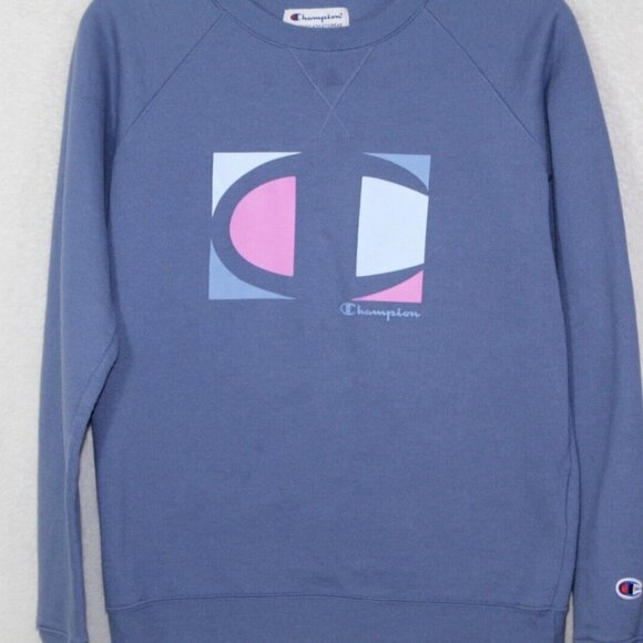 Champion womens crewneck sweater size S powerblend blue spell out graphic print - Picture 3 of 9